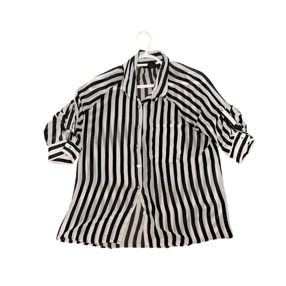 Black and White Striped Button-Up Shirt Blouse - Picture 1 of 1
